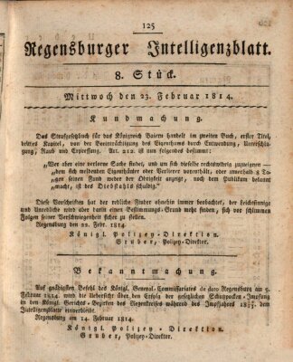 Regensburger Intelligenzblatt (Regensburger Wochenblatt) Mittwoch 23. Februar 1814