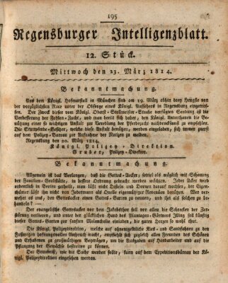 Regensburger Intelligenzblatt (Regensburger Wochenblatt) Mittwoch 23. März 1814