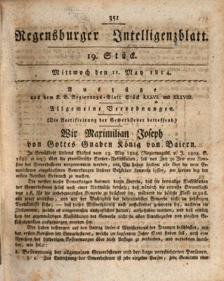 Regensburger Intelligenzblatt (Regensburger Wochenblatt) Mittwoch 11. Mai 1814