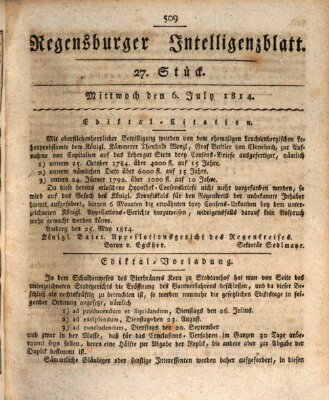 Regensburger Intelligenzblatt (Regensburger Wochenblatt) Mittwoch 6. Juli 1814