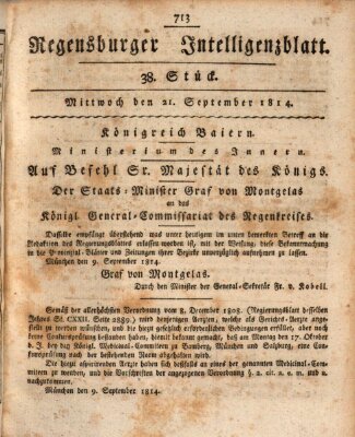 Regensburger Intelligenzblatt (Regensburger Wochenblatt) Mittwoch 21. September 1814