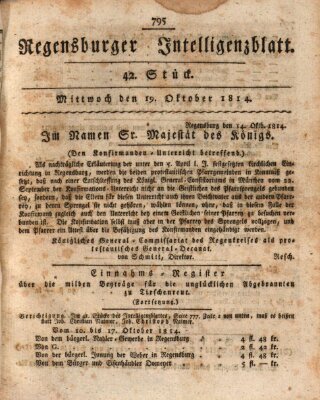 Regensburger Intelligenzblatt (Regensburger Wochenblatt) Mittwoch 19. Oktober 1814