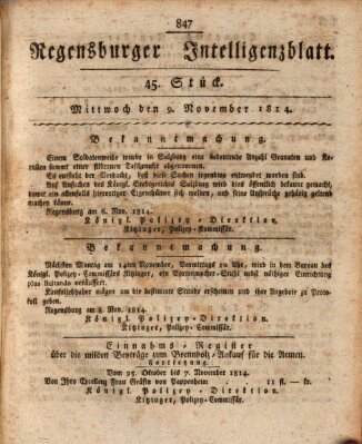 Regensburger Intelligenzblatt (Regensburger Wochenblatt) Mittwoch 9. November 1814