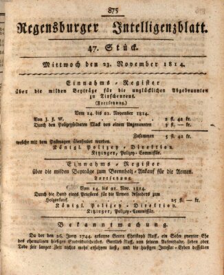 Regensburger Intelligenzblatt (Regensburger Wochenblatt) Mittwoch 23. November 1814