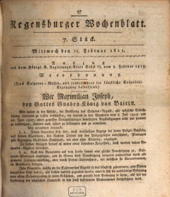 Regensburger Wochenblatt Mittwoch 15. Februar 1815