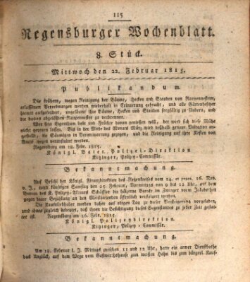 Regensburger Wochenblatt Mittwoch 22. Februar 1815