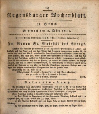 Regensburger Wochenblatt Mittwoch 15. März 1815