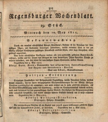 Regensburger Wochenblatt Mittwoch 10. Mai 1815