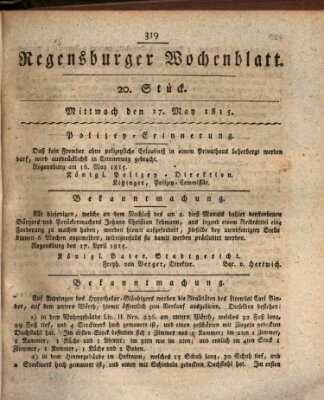 Regensburger Wochenblatt Mittwoch 17. Mai 1815