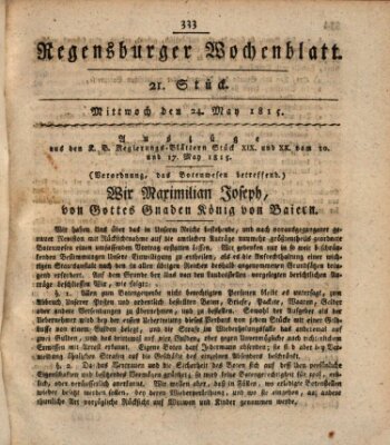 Regensburger Wochenblatt Mittwoch 24. Mai 1815