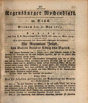 Regensburger Wochenblatt Mittwoch 31. Mai 1815