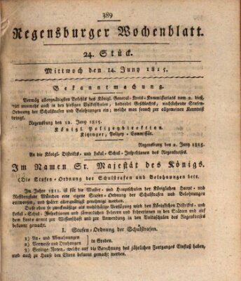 Regensburger Wochenblatt Mittwoch 14. Juni 1815