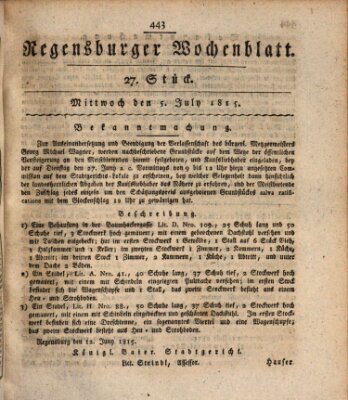 Regensburger Wochenblatt Mittwoch 5. Juli 1815