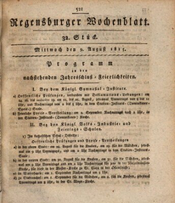 Regensburger Wochenblatt Mittwoch 9. August 1815