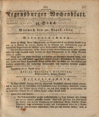 Regensburger Wochenblatt Mittwoch 30. August 1815