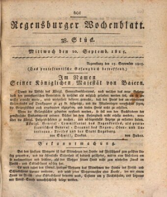 Regensburger Wochenblatt Mittwoch 20. September 1815