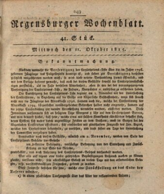 Regensburger Wochenblatt Mittwoch 11. Oktober 1815