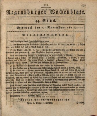 Regensburger Wochenblatt Mittwoch 1. November 1815