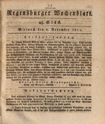 Regensburger Wochenblatt Mittwoch 8. November 1815