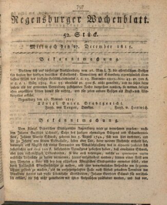 Regensburger Wochenblatt Mittwoch 27. Dezember 1815