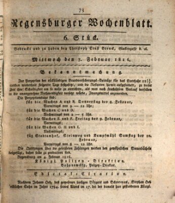 Regensburger Wochenblatt Mittwoch 7. Februar 1816