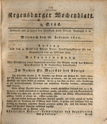 Regensburger Wochenblatt Mittwoch 28. Februar 1816