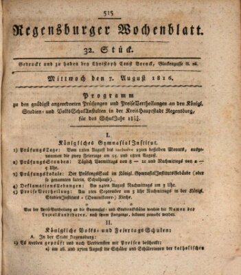 Regensburger Wochenblatt Mittwoch 7. August 1816