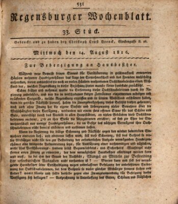 Regensburger Wochenblatt Mittwoch 14. August 1816