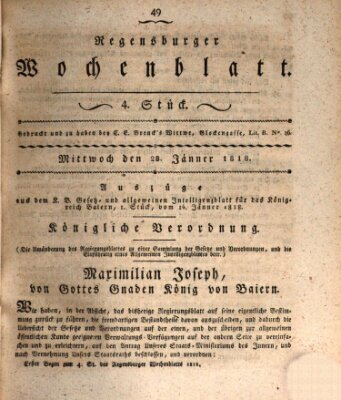 Regensburger Wochenblatt Mittwoch 28. Januar 1818