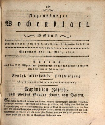 Regensburger Wochenblatt Mittwoch 11. März 1818