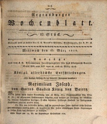 Regensburger Wochenblatt Mittwoch 25. März 1818