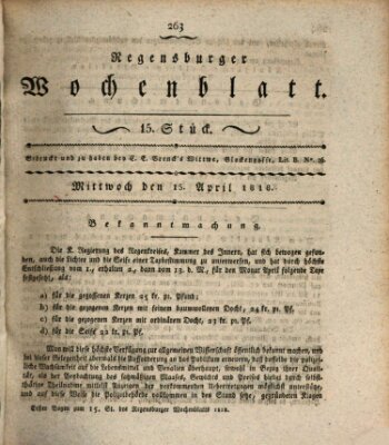 Regensburger Wochenblatt Mittwoch 15. April 1818