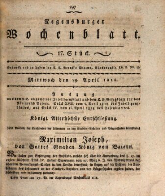 Regensburger Wochenblatt Mittwoch 29. April 1818