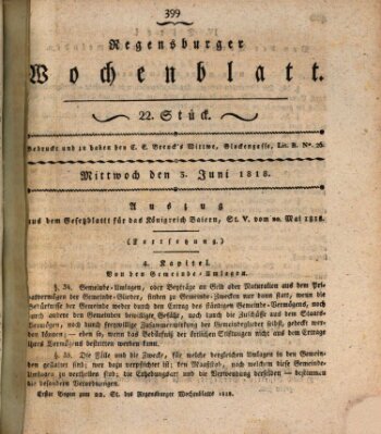 Regensburger Wochenblatt Mittwoch 3. Juni 1818