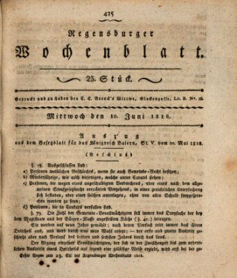 Regensburger Wochenblatt Mittwoch 10. Juni 1818