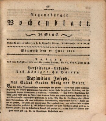 Regensburger Wochenblatt Mittwoch 17. Juni 1818