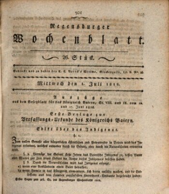 Regensburger Wochenblatt Mittwoch 1. Juli 1818