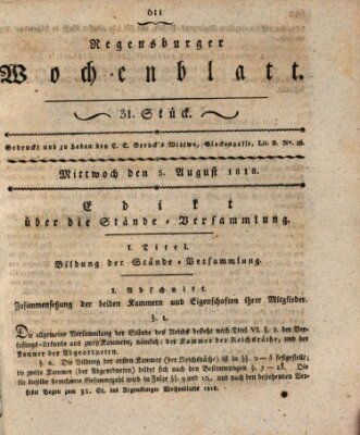 Regensburger Wochenblatt Mittwoch 5. August 1818