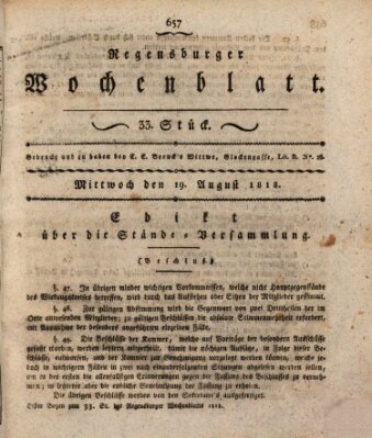 Regensburger Wochenblatt Mittwoch 19. August 1818