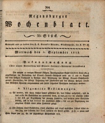 Regensburger Wochenblatt Mittwoch 2. September 1818