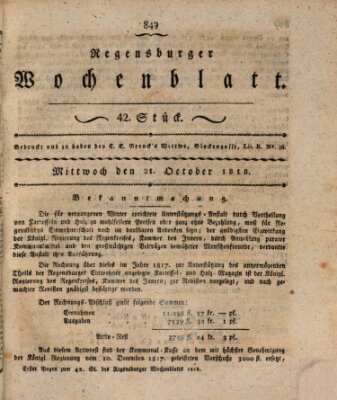 Regensburger Wochenblatt Mittwoch 21. Oktober 1818