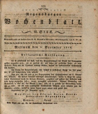 Regensburger Wochenblatt Mittwoch 2. Dezember 1818