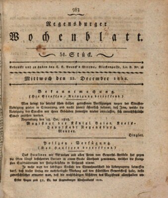 Regensburger Wochenblatt Mittwoch 23. Dezember 1818