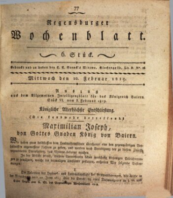 Regensburger Wochenblatt Mittwoch 10. Februar 1819