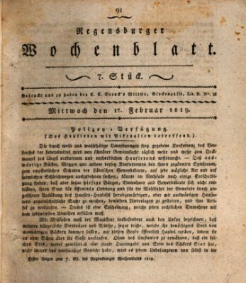 Regensburger Wochenblatt Mittwoch 17. Februar 1819