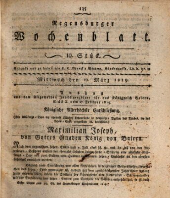 Regensburger Wochenblatt Mittwoch 10. März 1819