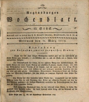 Regensburger Wochenblatt Mittwoch 31. März 1819