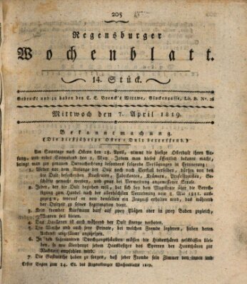 Regensburger Wochenblatt Mittwoch 7. April 1819
