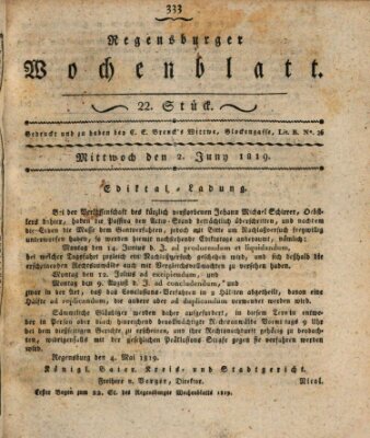 Regensburger Wochenblatt Mittwoch 2. Juni 1819