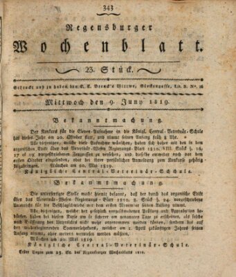 Regensburger Wochenblatt Mittwoch 9. Juni 1819